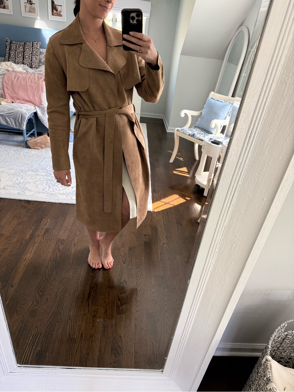 H&M Tan Suede Trench Coat with Belt
